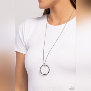 Silver & Purple Circle Pendant Necklace Set